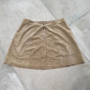 Joie Tan Suede Scalloped Button-Front Mini Skirt
